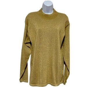 VIVAT-Women's Large Pullover Top Long Sleeve Gold Sparkle